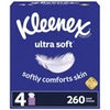 Kleenex Ultra Soft Facial Tissues, 4 Cube Boxes, 65 White Tissues per Box, 3-Ply (260 Total)